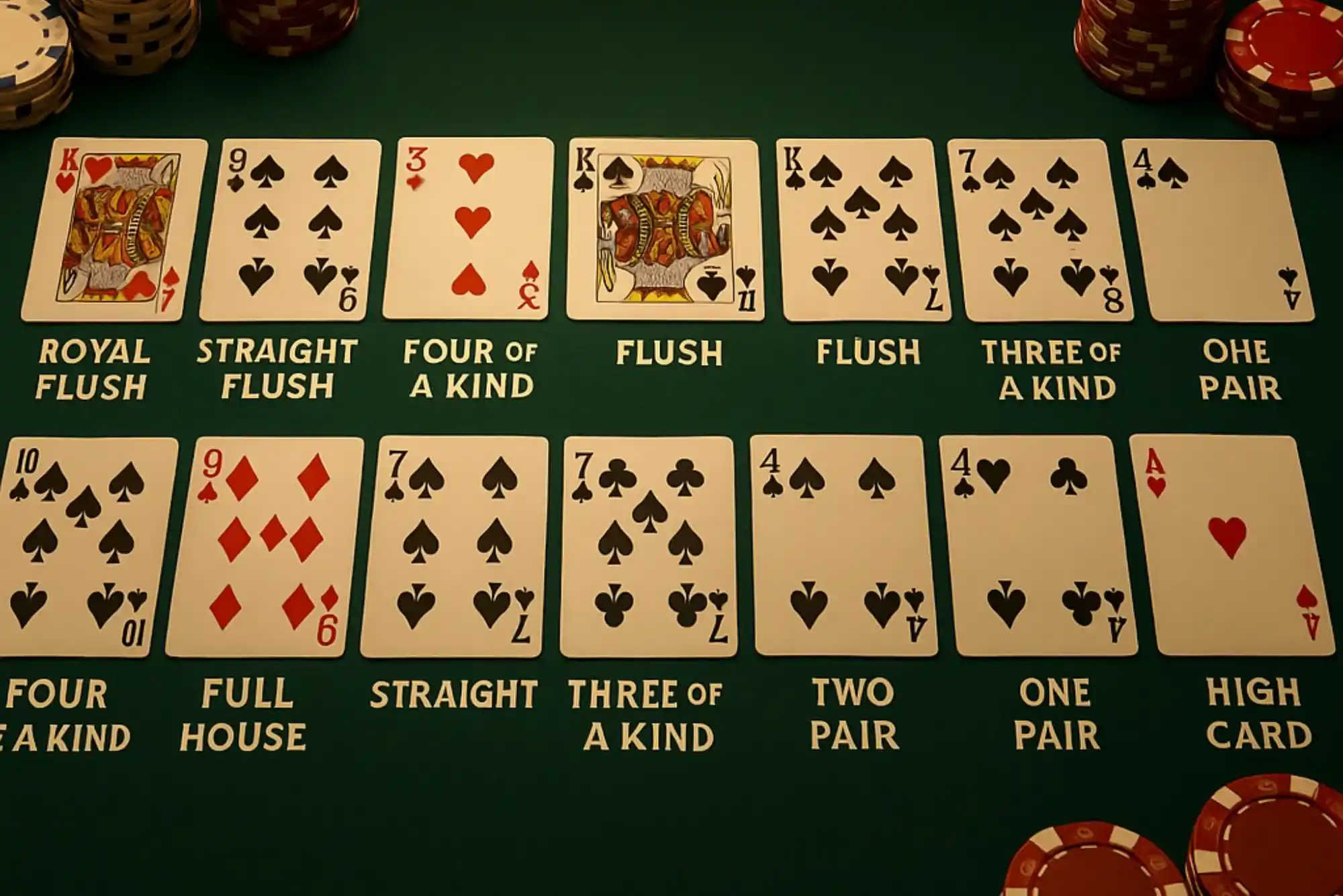 What are the standard poker hand rankings
